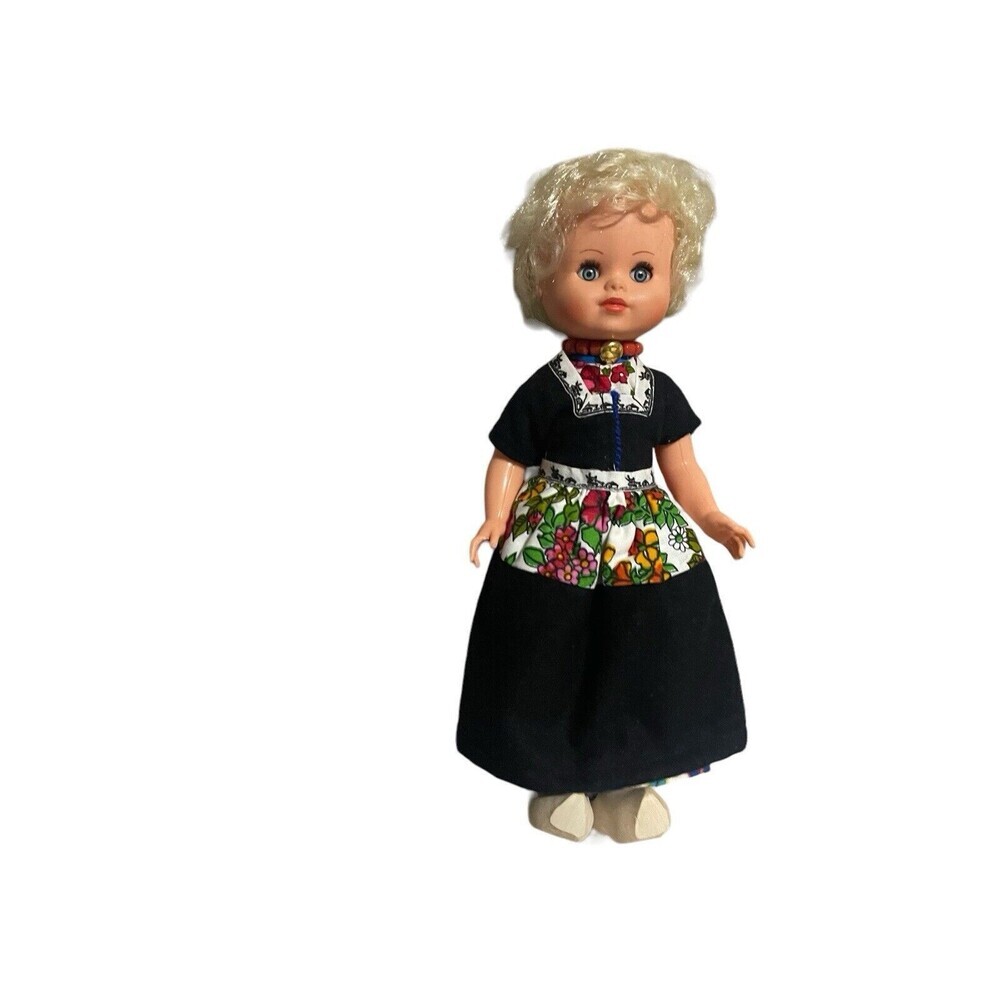 Vintage Dutch Girl Doll  Wooden Shoes Netherlands Girl Sleepy Eyes